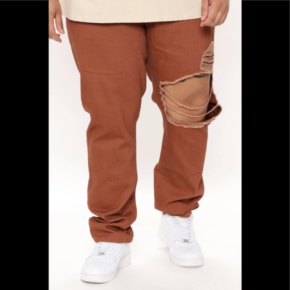 NEW Fashion Nova 5 pocket Brown Extreme Open Knee Rip Straight Jeans size 40 - Picture 1 of 2